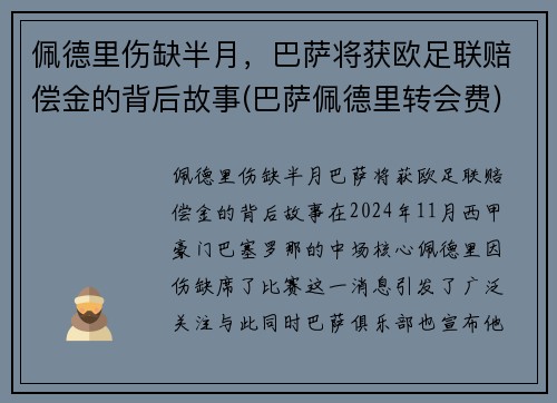 佩德里伤缺半月，巴萨将获欧足联赔偿金的背后故事(巴萨佩德里转会费)
